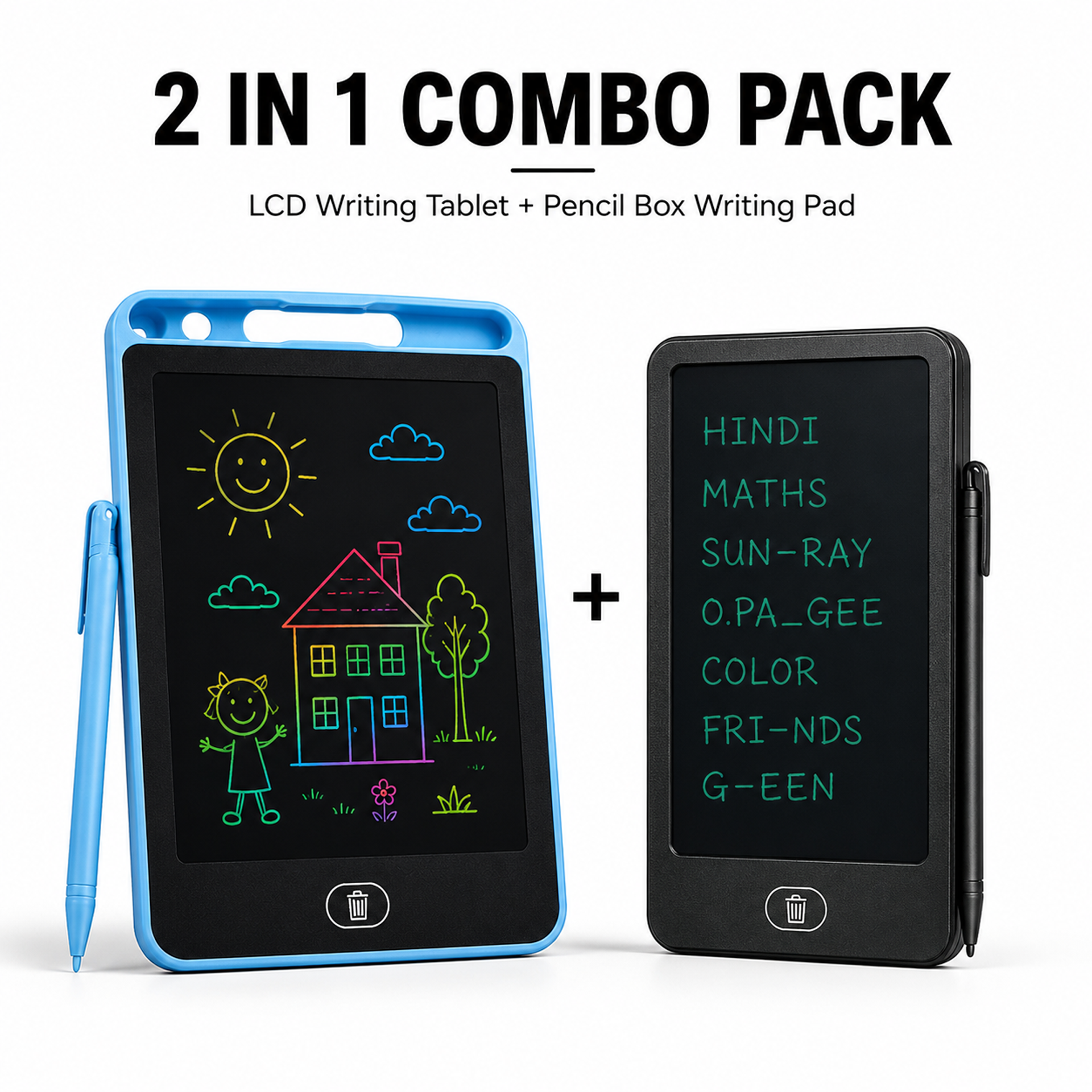 Colorful LCD Writing Tablet + 2 in 1 LCD Writing Pad Pencil Box (WTC2 + STA4)