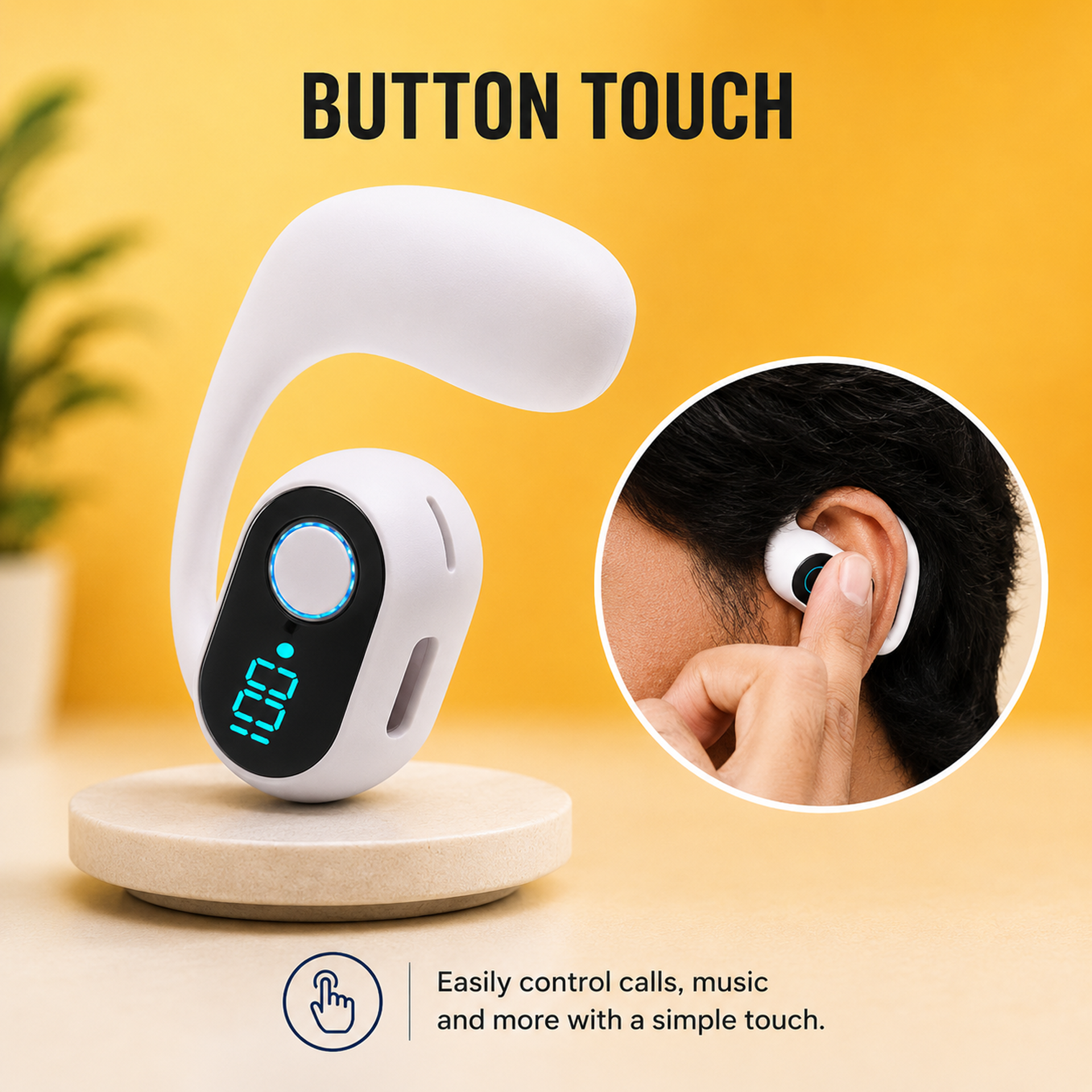 Clip On Wireless Bluetooth Calling Earphone With Display (WSBD)