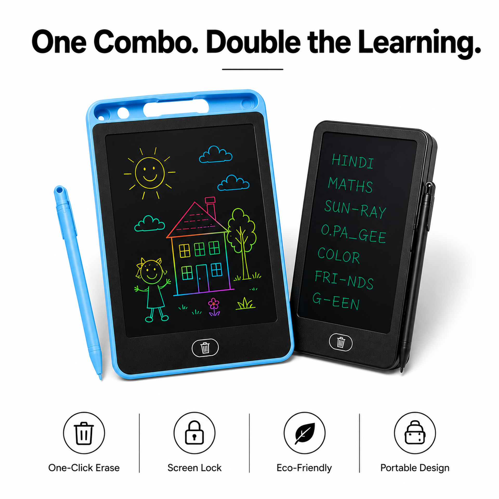 Colorful LCD Writing Tablet + 2 in 1 LCD Writing Pad Pencil Box (WTC2 + STA4)