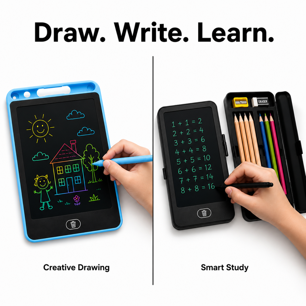Colorful LCD Writing Tablet + 2 in 1 LCD Writing Pad Pencil Box (WTC2 + STA4)