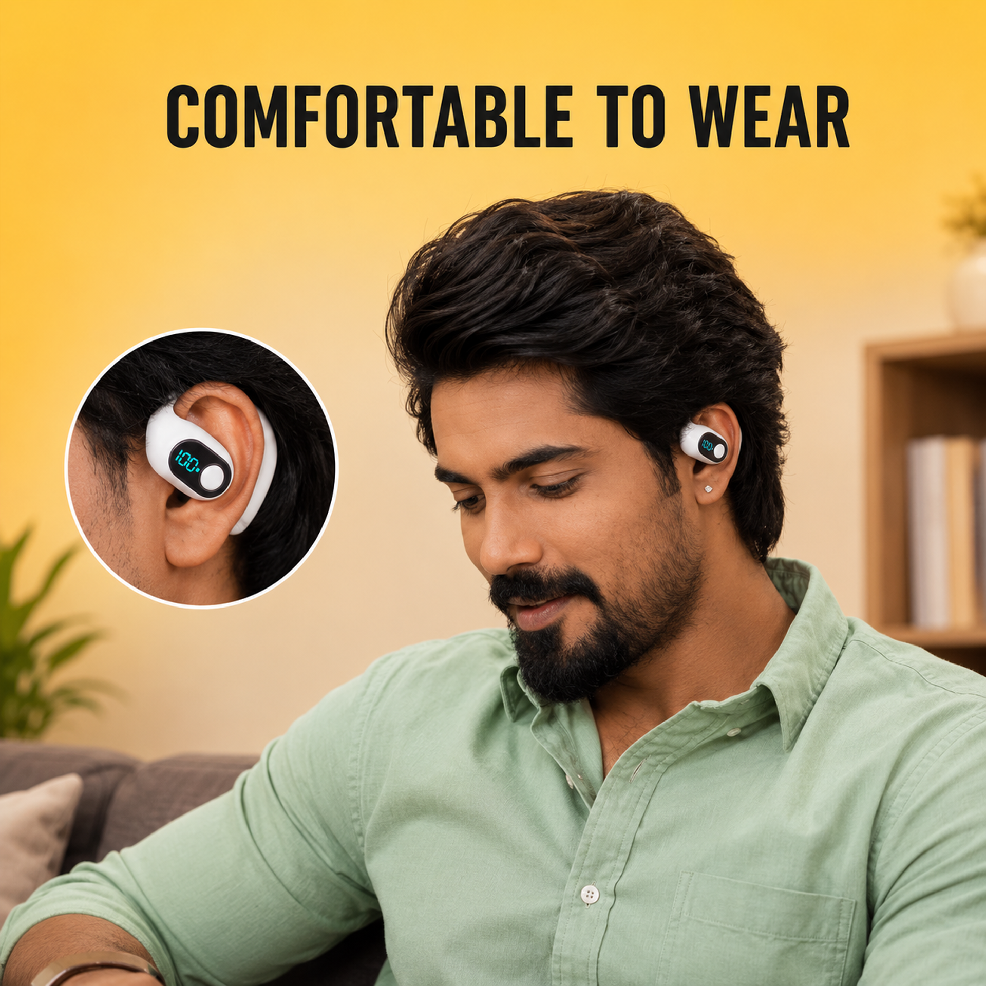 Clip On Wireless Bluetooth Calling Earphone With Display (WSBD)