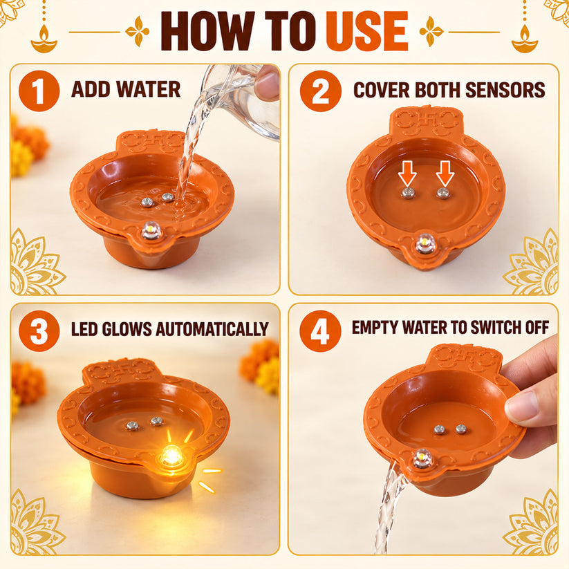 Water Sensor LED Diyas for Diwali and Pooja Decoration