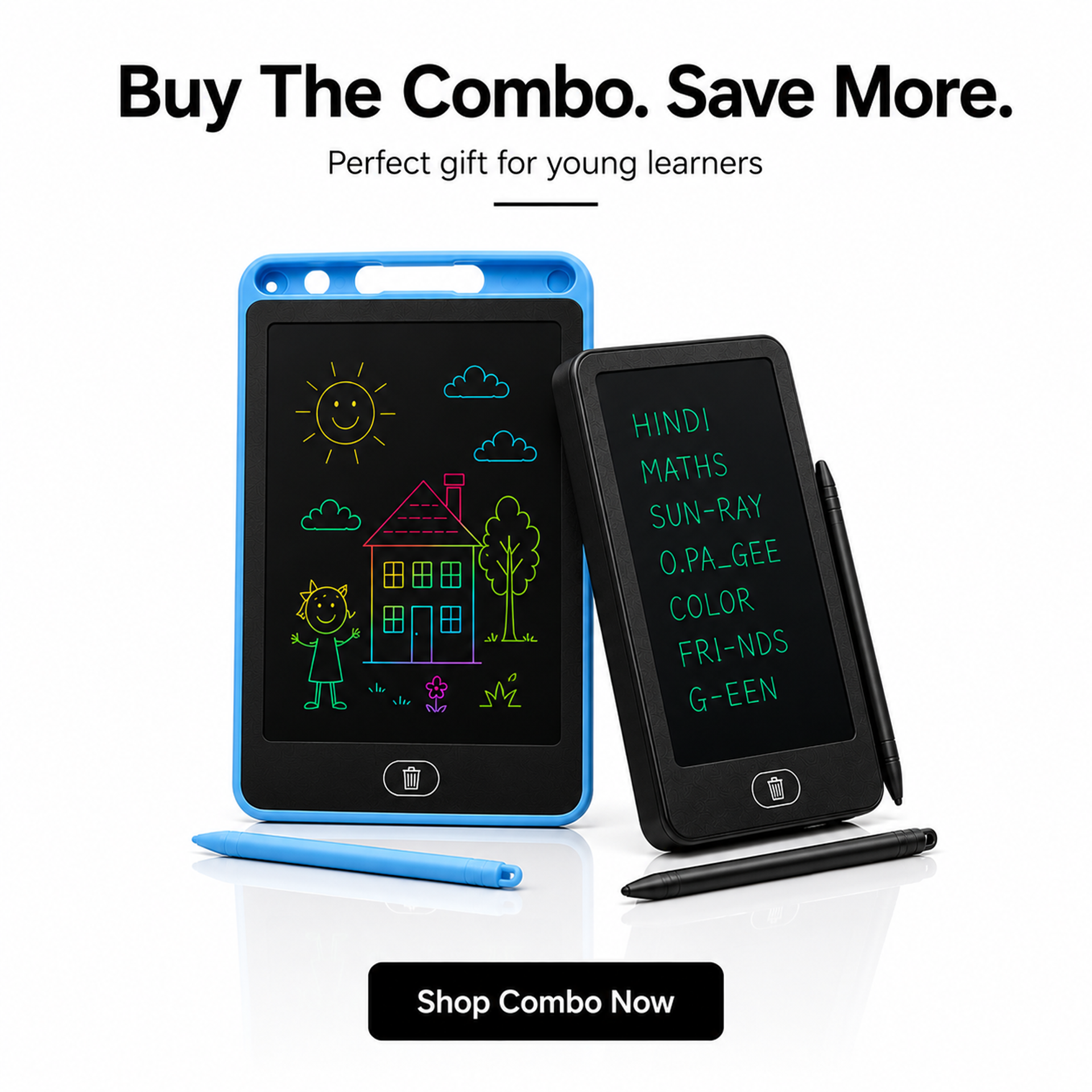 Colorful LCD Writing Tablet + 2 in 1 LCD Writing Pad Pencil Box (WTC2 + STA4)