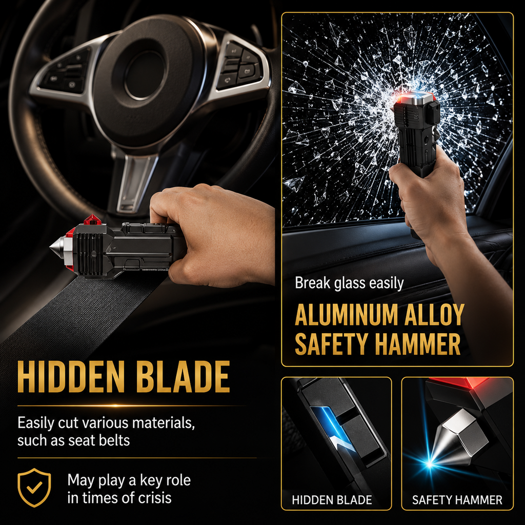 6 in 1 Emergency Hammer Torch Light | Flashlight, Table Lamp, Emergency Light, Safety Hammer, Cutter & Power Bank