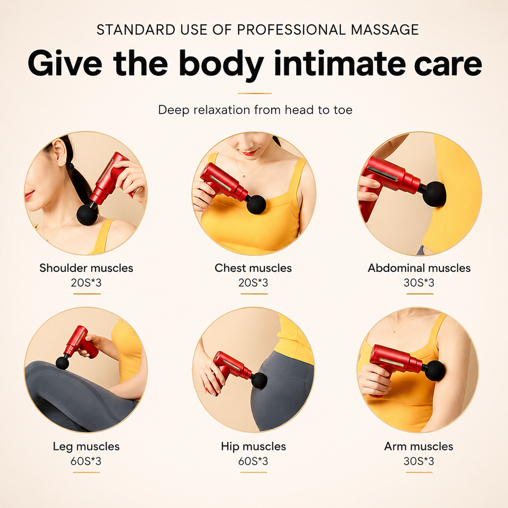 Deep Tissue Relaxation Gun Massager for Pain Relief | 4 Massage Heads