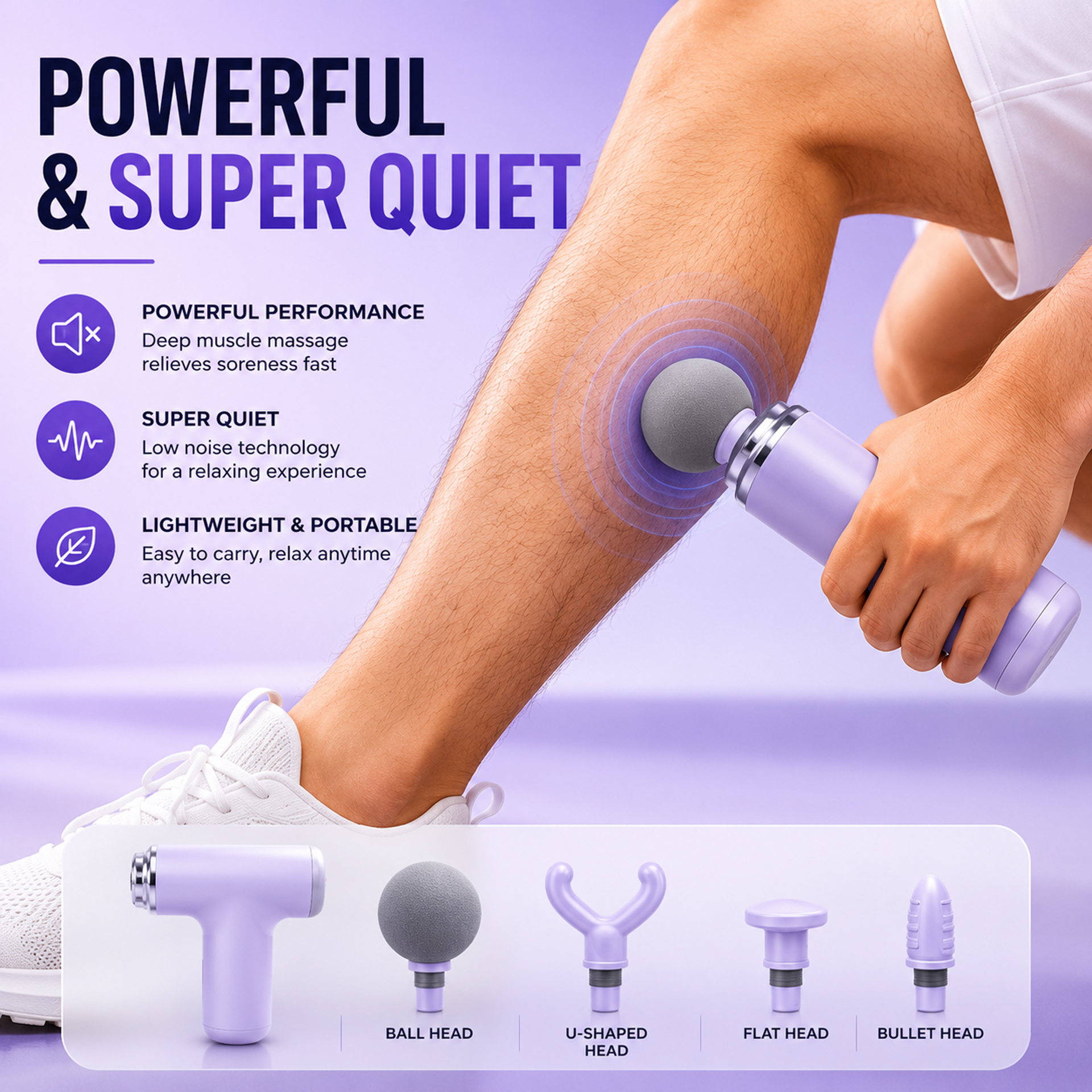 Deep Tissue Relaxation Gun Massager for Pain Relief | 4 Massage Heads
