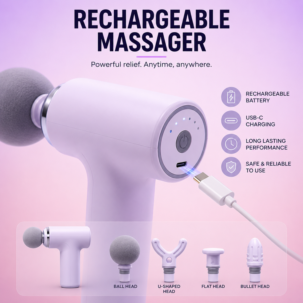 Deep Tissue Relaxation Gun Massager for Pain Relief | 4 Massage Heads