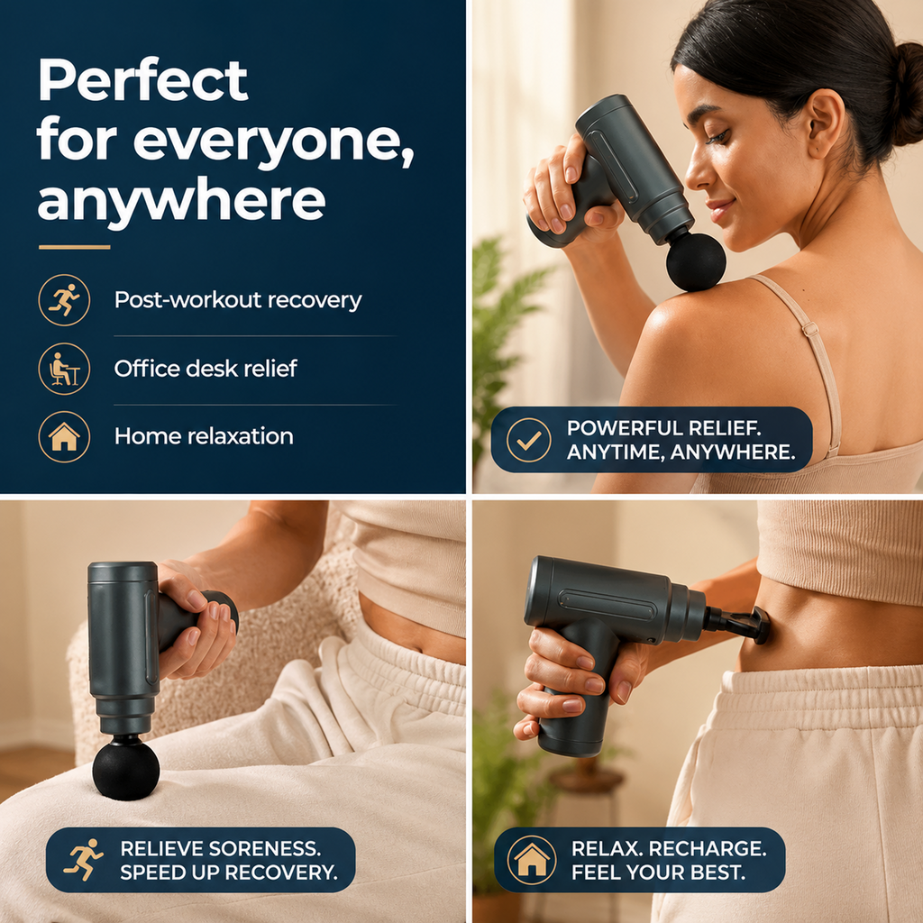 Deep Tissue Relaxation Gun Massager for Pain Relief | 4 Massage Heads