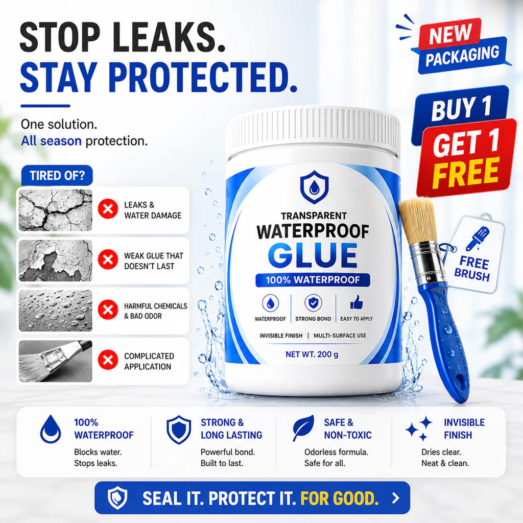 Transparent Waterproof Glue with Free Brush, Multi-Surface Leak Repair Adhesive for Roof, Tiles, Pipes & Bathroom Cracks (Strong, All-Weather Seal)