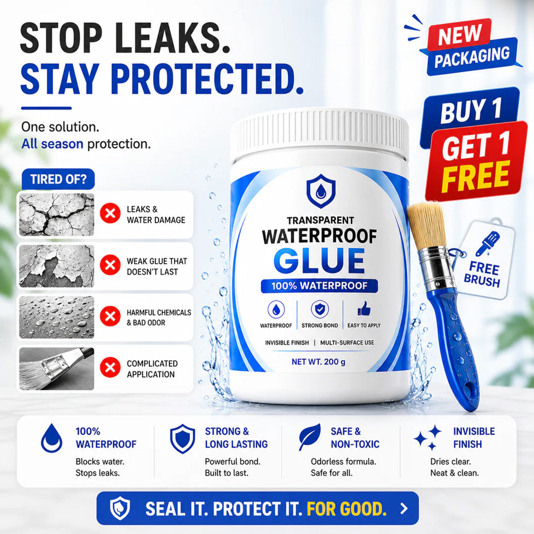 Transparent Waterproof Glue with Free Brush, Multi-Surface Leak Repair Adhesive for Roof, Tiles, Pipes & Bathroom Cracks (Strong, All-Weather Seal)