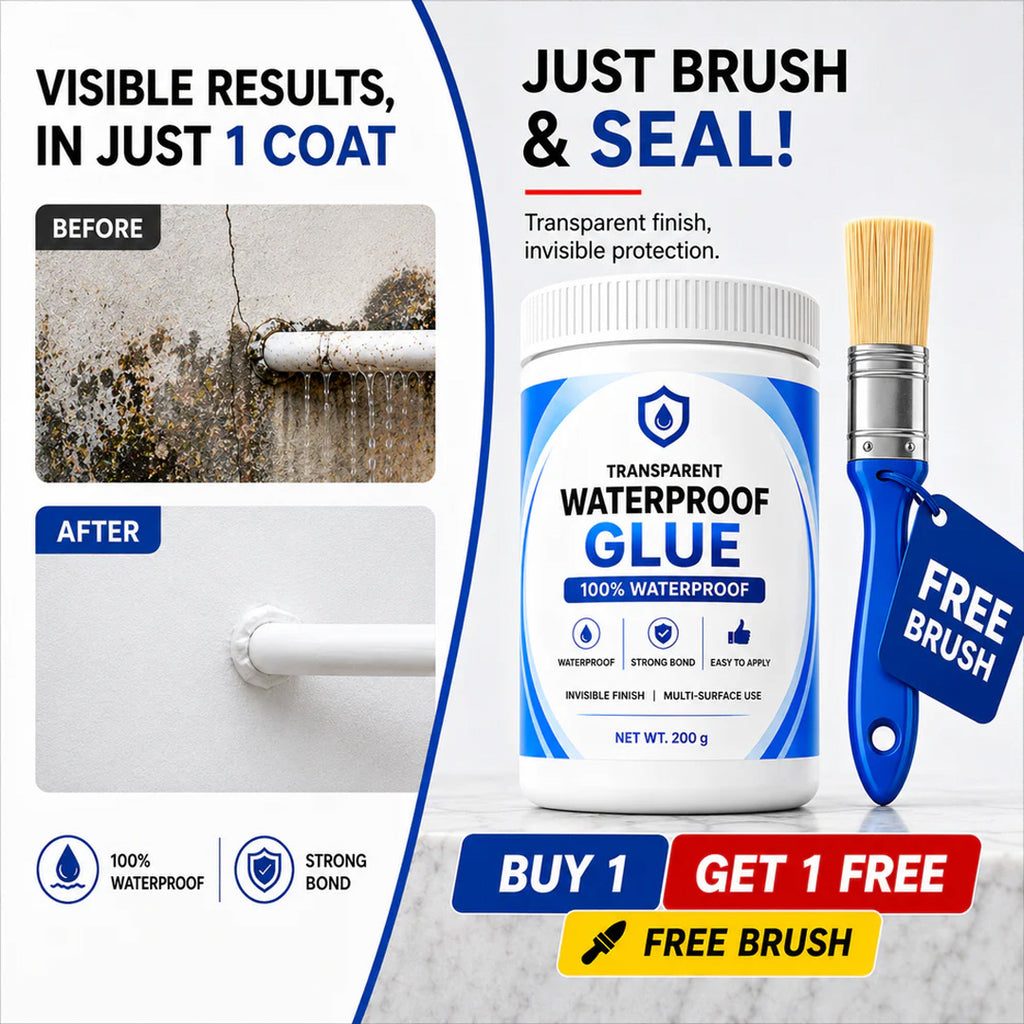 Transparent Waterproof Glue with Free Brush, Multi-Surface Leak Repair Adhesive for Roof, Tiles, Pipes & Bathroom Cracks (Strong, All-Weather Seal)