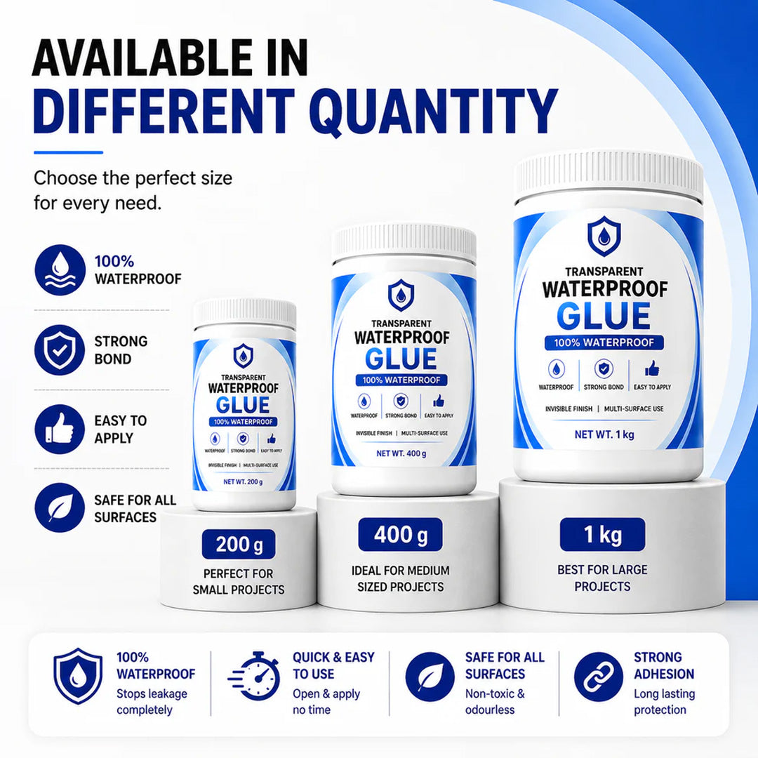 Transparent Waterproof Glue with Free Brush, Multi-Surface Leak Repair Adhesive for Roof, Tiles, Pipes & Bathroom Cracks (Strong, All-Weather Seal)
