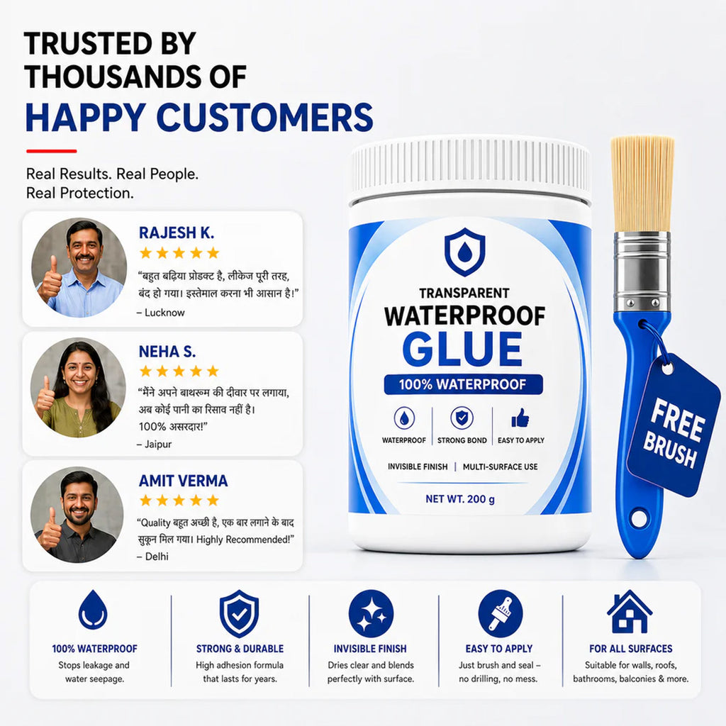 Transparent Waterproof Glue with Free Brush, Multi-Surface Leak Repair Adhesive for Roof, Tiles, Pipes & Bathroom Cracks (Strong, All-Weather Seal)